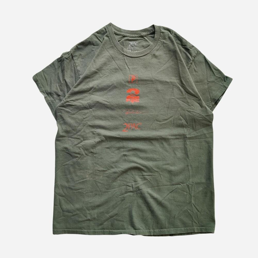 green 2Pac T-shirt with a graphics on the back and front
